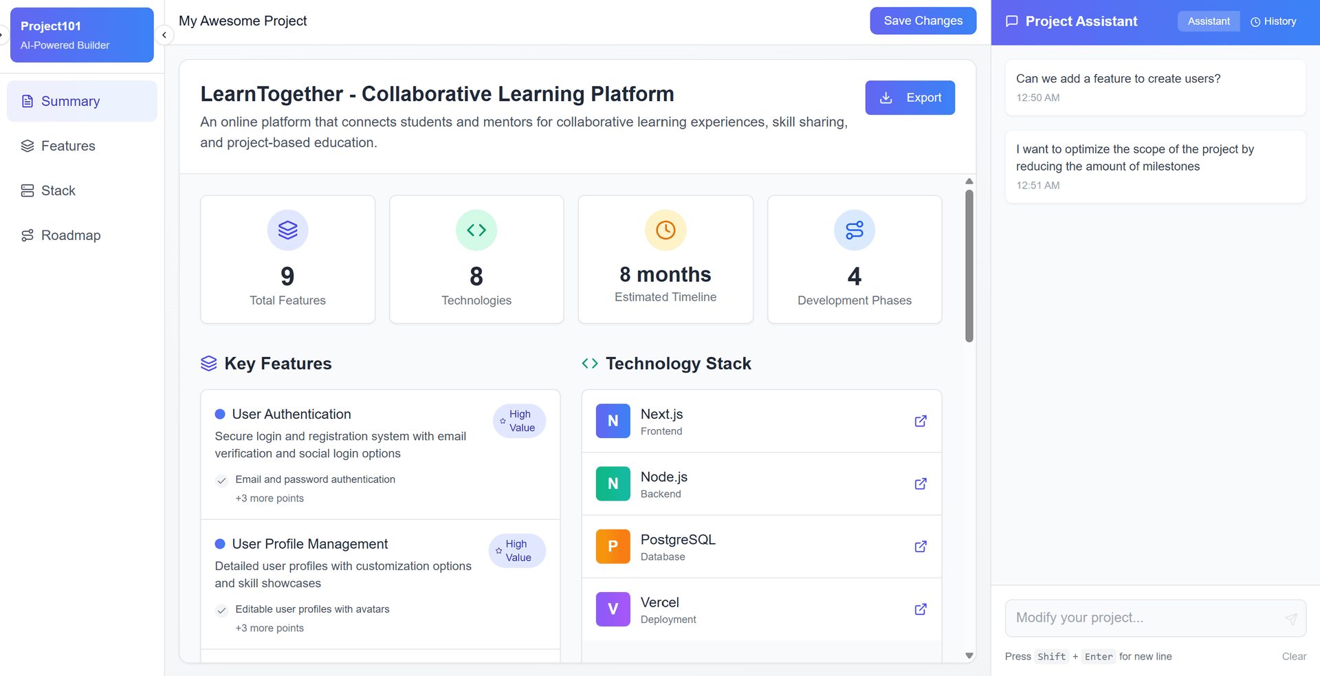 Project101 - AI-Powered Project Generator
